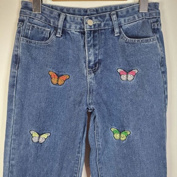 🦋11-12Y Butterfly Embroidered Blue Jeans - Picture 2 of 12